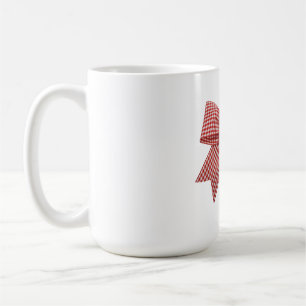 Caneca De Café Lindo Laço de Fita Xadrez Gingham Vermelho e Branc