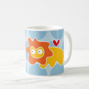 Caneca De Café Lindo Leão Amarelo Desenho Animado Pontos Azuis In