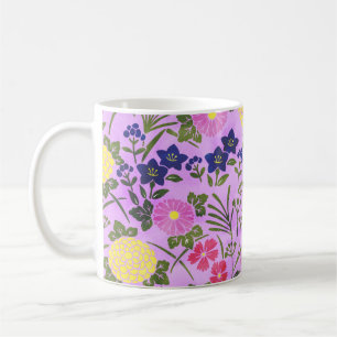 Caneca De Café Lindo Padrão de Flor Vintage Roxa