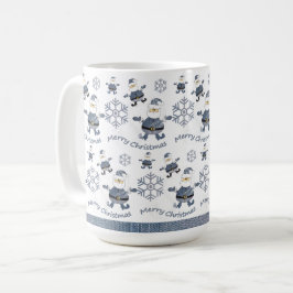 Caneca De Café Lindo padrão de Natal em jeans com Papai Noel