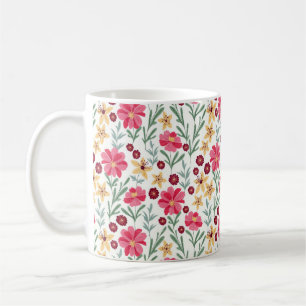 Caneca De Café Lindo padrão floral vintage rosa e amarelo