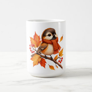 Caneca De Café Lindo Pássaro de Outono com Cachecol Aconchegante
