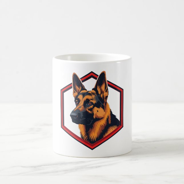 Caneca De Café Lindo Pastor Alemão em uma Moldura de Seis Lados (Centro)