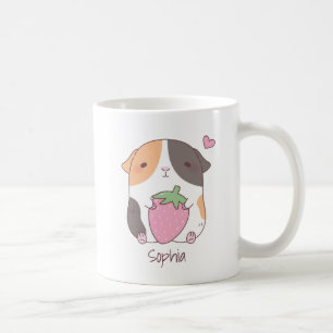 Caneca De Café Lindo Porquinho-da-Índia E Morango Doodle Nome