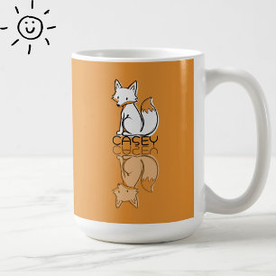 Caneca De Café Lindo Raposo Laranja Reflexo Doodle Nome Personali