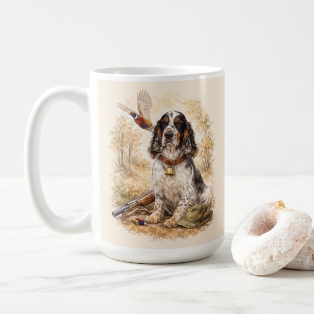 Caneca De Café Lindo Setter com Faisões, Arte (Com Donut)