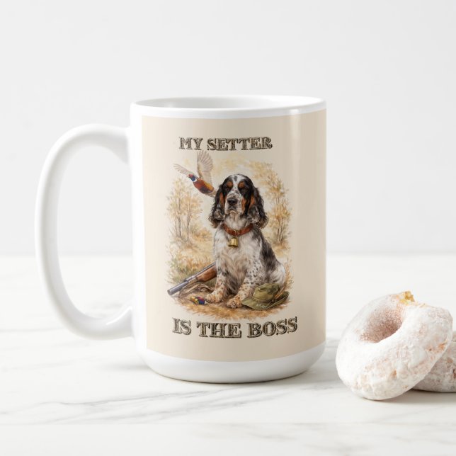 Caneca De Café Lindo Setter com Faisões, Arte (Com Donut)