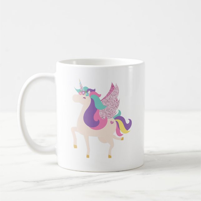 Caneca De Café Lindo Unicórnio Arco-íris Brilho (Esquerda)