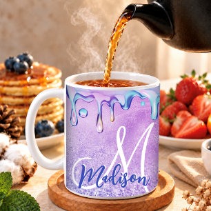 Caneca De Café Lindo unicórnio monograma em tons de roxo e rosa g
