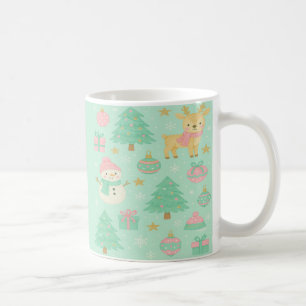 Caneca De Café Lindo Veado de Natal em Mint e Boneco de Neve