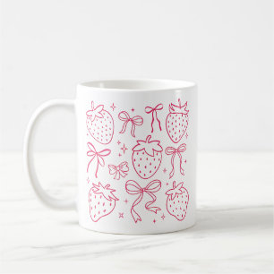 Caneca De Café Lindos Arcos de Morango Rosa Kawaii Coquette