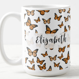 Caneca De Café Lindos Borboletas Laranjas Nome Personalizado