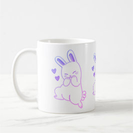 Caneca De Café Lindos Coelhinhos Kawaii Pastel Roxo Rindo Coraçõe