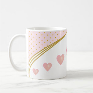 Caneca De Café Lindos Corações Rosa & Confetes Dourados