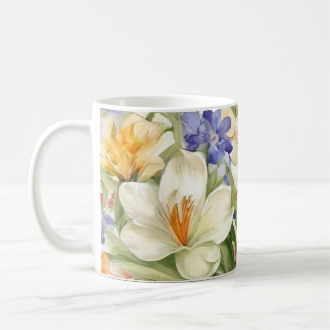Caneca De Café Lindos Crocos Brancos, С Aromáticas Flores de prim (Esquerda)