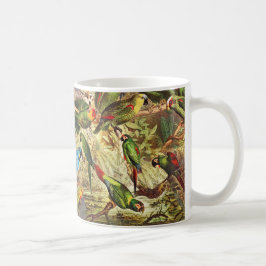 Caneca De Café Lindos e coloridos papagaios tropicais verdes