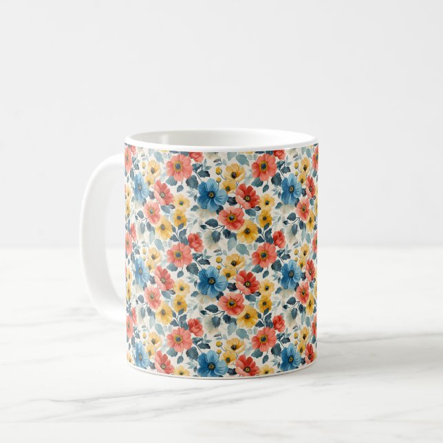 Caneca De Café Lindos Estilosos Românticos Flores de Primavera Fe (Frente Esquerda)