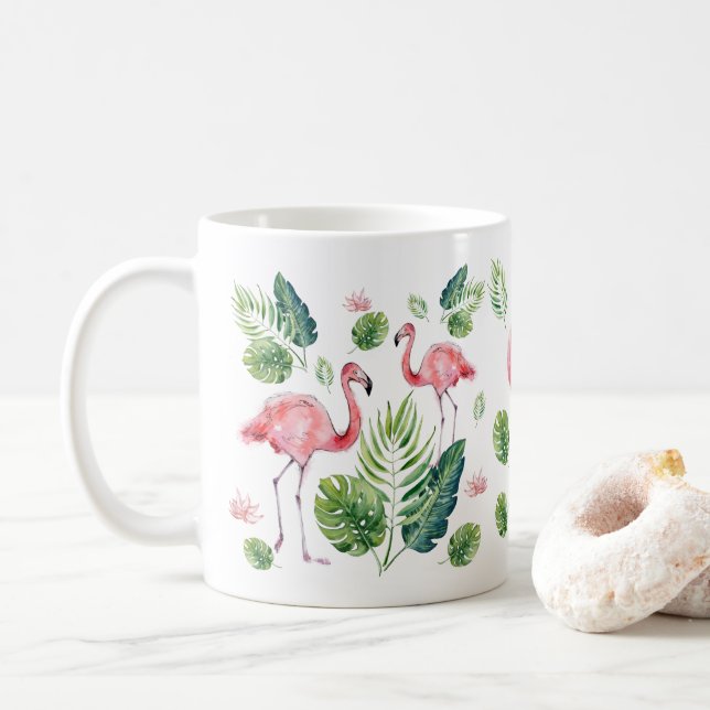 Caneca De Café Lindos flamingos cor-de-rosa (Com Donut)
