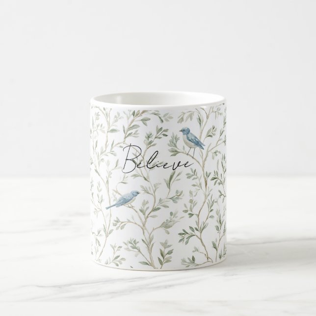 Caneca De Café Lindos Pássaros Azuis Creem  (Centro)