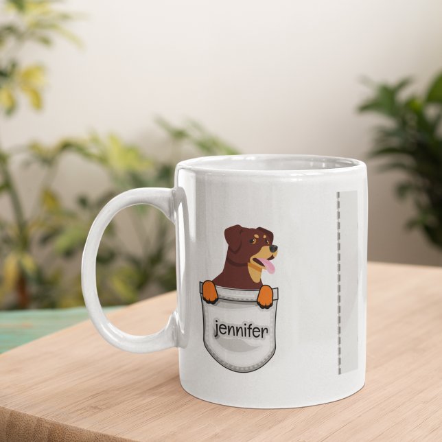 Caneca De Café Lindos Rottweilers de Bolso Adicione Seu Nome (Criador carregado)