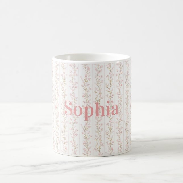 Caneca De Café Lindos Tons Rosa Flores Listras (Centro)