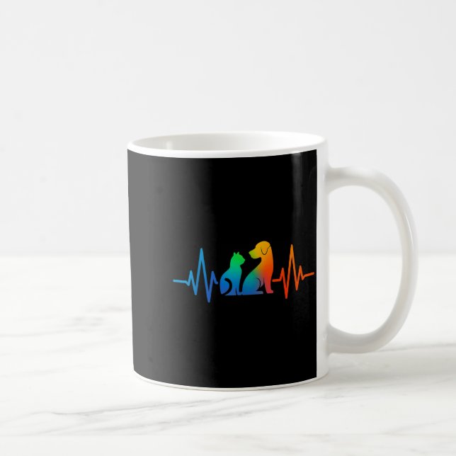 Caneca De Café Line Art Veterinary Heartbeat Dog And Cat Lovers V (Direita)