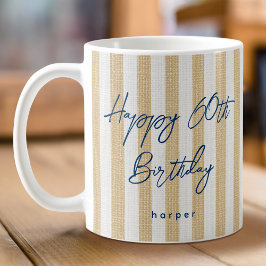 Caneca De Café Linen Look Striped Happy Birthday 60º Dourado