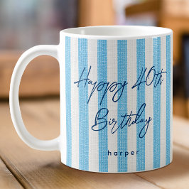 Caneca De Café Linen parece feliz aniversário de 40 anos azul cla