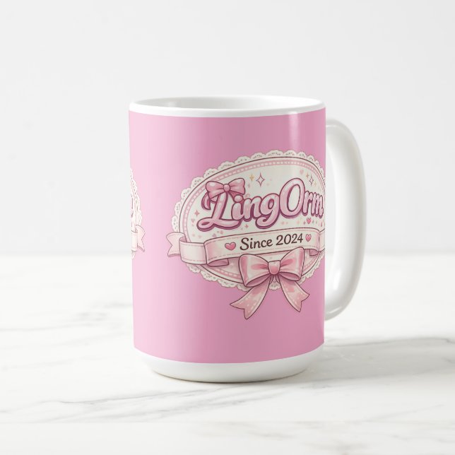 Caneca De Café LingOrm Since 2024 Coquette Ribbon Badge (Frente Esquerda)
