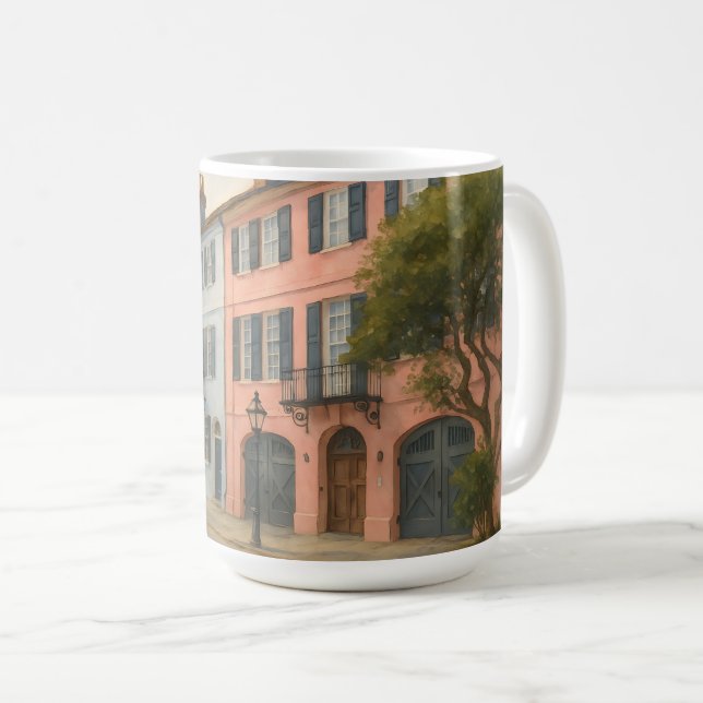 Caneca De Café Linha Arco-Íris de Charleston Watercolor (Frente Esquerda)