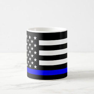 Caneca De Café Linha Azul fina Sinalizador americano preto e bran