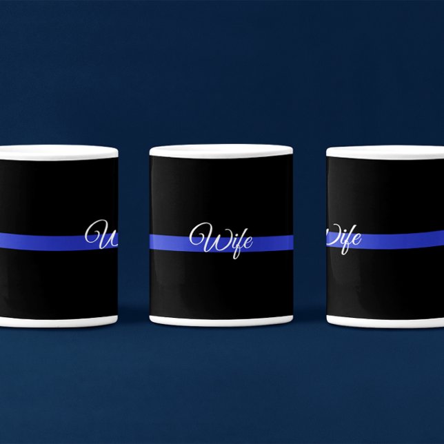 Caneca De Café Linha Azul Fino: Esposa da Polícia (Criador carregado)