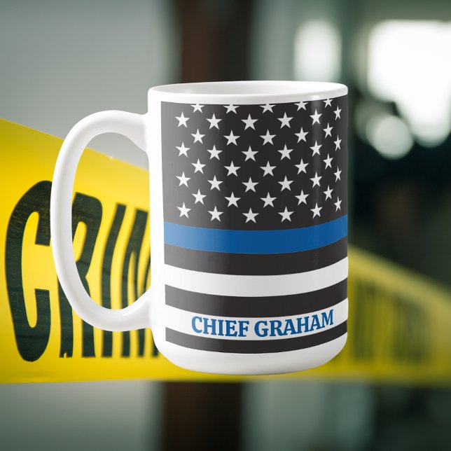 Caneca De Café Linha Azul Fino Sinalizador Americano Personalizad (Criador carregado)
