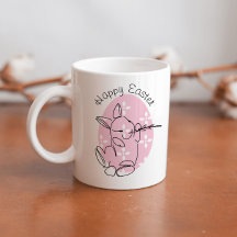 Linha de Arte de Coelho Fofo Ovo Rosa Primavera