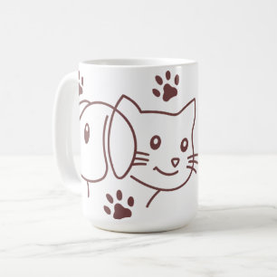 Caneca De Café Linha de Gato e Cachorro Fofos