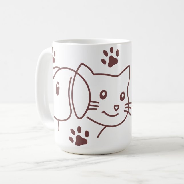 Caneca De Café Linha de Gato e Cachorro Fofos  (Frente Esquerda)