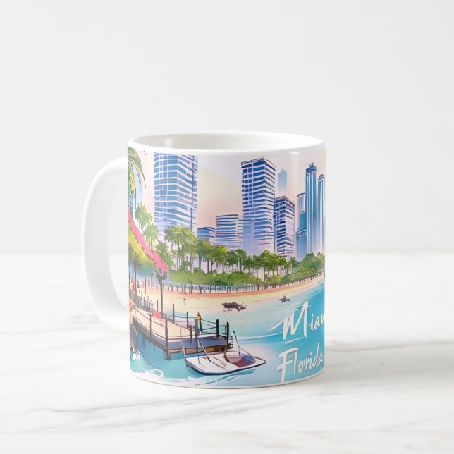 Caneca De Café Linha do horizonte de Miami City Florida (Frente Esquerda)