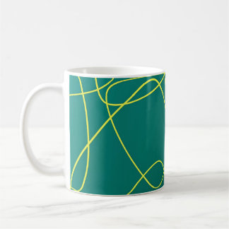 Caneca De Café Linhas abstrato amarelas em verde