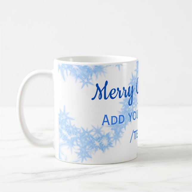 Caneca De Café Linhas brilhantes de natal alegre azul adiciona no (Esquerda)