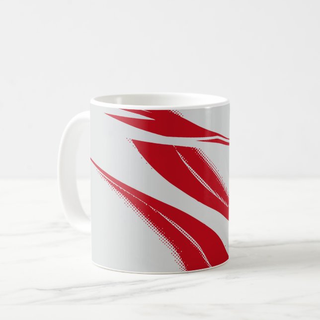Caneca De Café Linhas Curvas Vermelhas Abstratas em Fundo Cinza C (Frente Esquerda)