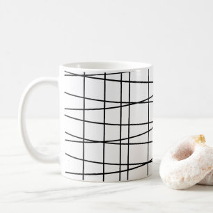Caneca De Café Linhas de Grade Preta e Branca