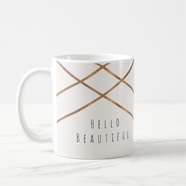 Caneca De Café Linhas Douradas Moderno Geométrico Glam Personaliz (Esquerda)