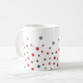 Caneca De Café Linhas e pontos vermelhos e azuis