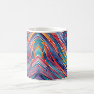 Caneca De Café Linhas em Arte de Aquarela Roxa, Laranja, Azul, Ro