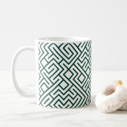 Caneca De Café Linhas em Mosaico Gerativas (Linha Verde Escuro) Ú