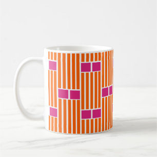 Caneca De Café Linhas Laranja e Caixas Rosa