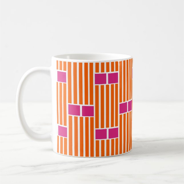 Caneca de Café Linhas Laranjas e Caixas Rosas (Esquerda)