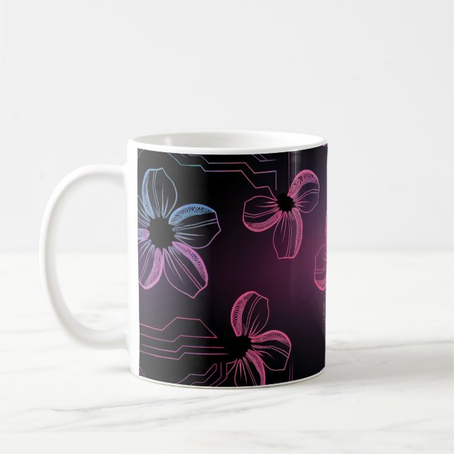 Caneca De Café Linienkunst der Kirschblüte in Neonfarben (Esquerda)