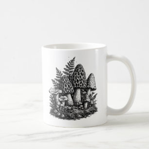 Caneca De Café Linocut de cogumelos florestais vintage