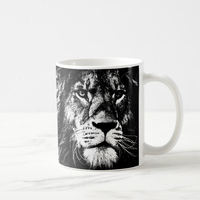 Caneca De Café Lion Face Rei Animais Modelo Pop (Direita)